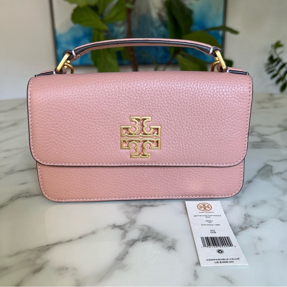 NWT Tory Burch Britten Mini Top Handle Leather Crossbody Bag Pink Moon